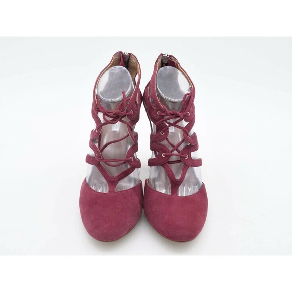 Halogen Sandals Womens 10 Red Faux Suede Strappy Lace Up Closed Toe Back Zip - Picture 6 of 11